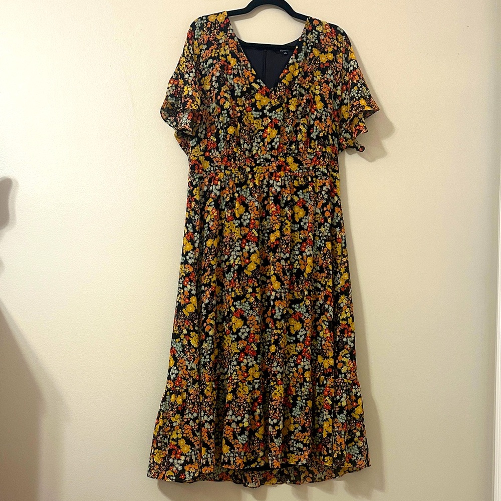 Madewell Women’s Dolman-Sleeve Ruffle-Hem Midi Dress in Flower Garden Size 14 - Picture 4 of 10